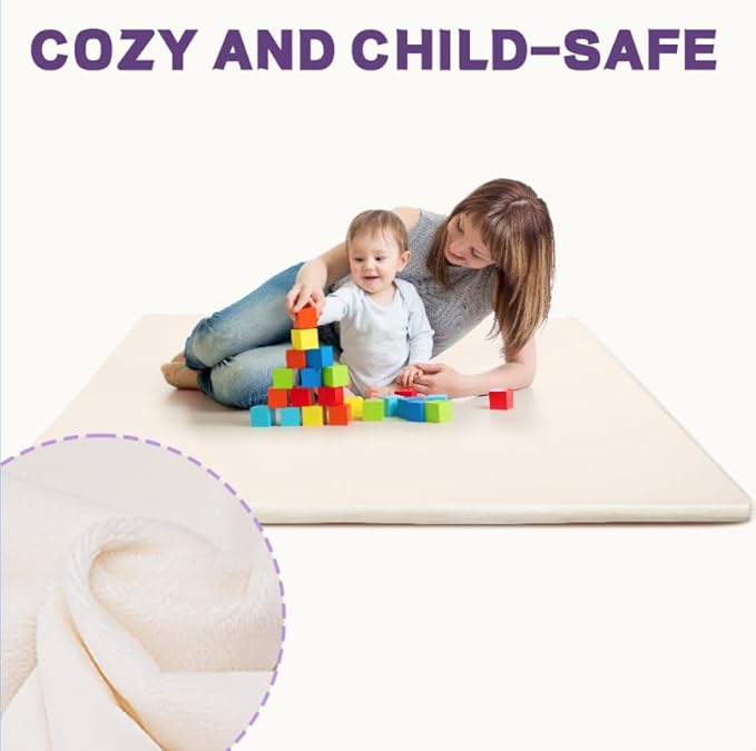 Flannel & PU Leather Baby Play Mat – Padded Baby Play Mat for Floor,1.2" Thick 50x50 Playpen Crawling Mat with Removable Washable Cover,Non Slip Soft Nursery Rug for Toddlers,Infants,Kids, Easy to Clean Yoga Mat