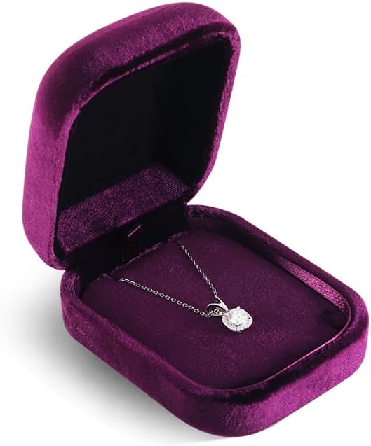 Resilient Velvet Ring Earrings Bracelet Necklace Display Box, Travel Mini Jewelry Organizer Case (Purple, Necklace Box)