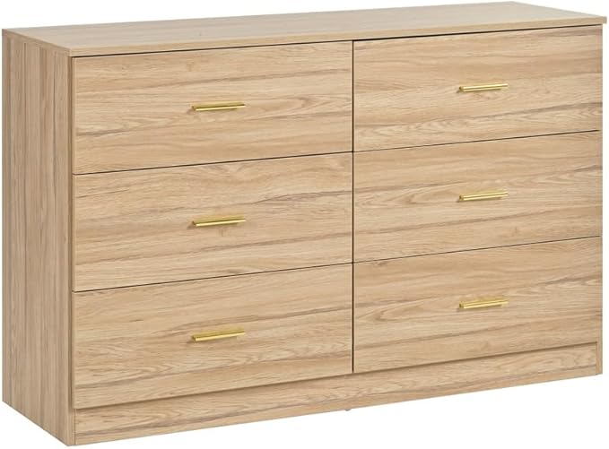Dresser for Bedroom,Modern 6 Drawer Dresser with Deep Drawer and Gold Handle,Wood Chest of Drawer for Living Room,Hallway,Bedroom Storage Furniture