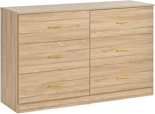 Dresser for Bedroom,Modern 6 Drawer Dresser with Deep Drawer and Gold Handle,Wood Chest of Drawer for Living Room,Hallway,Bedroom Storage Furniture