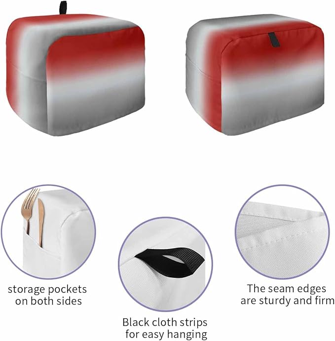 Toaster Cover 2 Slice Red Grey Ombre Toaster Oven Cover with Pockets Gradient Gradual Color Dustproof Bakeware Protector Small Kitchen Appliance Dust Covers and Fingerprint Protection for Women