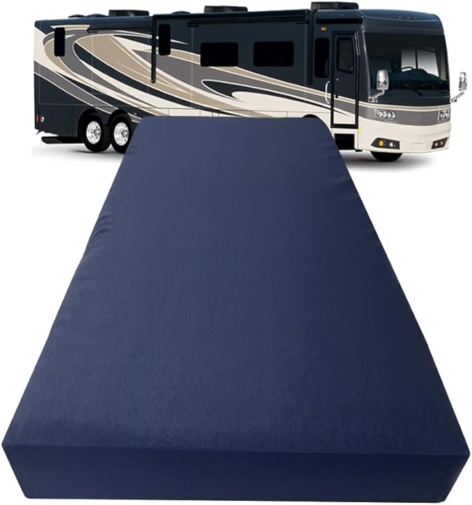 FoamRush 3-Inch Bunk (30" x 75") Gel Memory Foam RV Mattress Replacement with Canvas Navy Cover, Medium Firm, Made in USA, Camper Trailer, Removable Water-Resistant Outdoor/Indoor Cover with Zipper