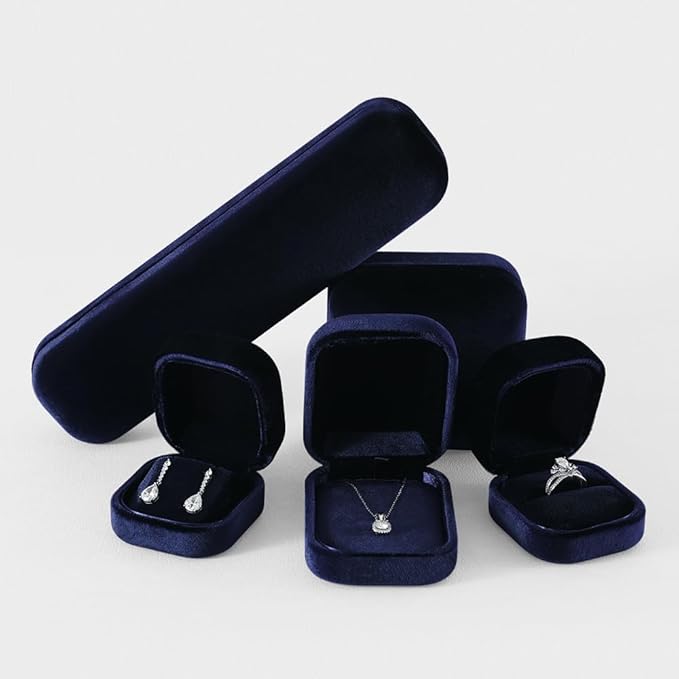 Resilient Velvet Ring Earrings Bracelet Necklace Display Box, Travel Mini Jewelry Organizer Case (Blue, Earrings Box)