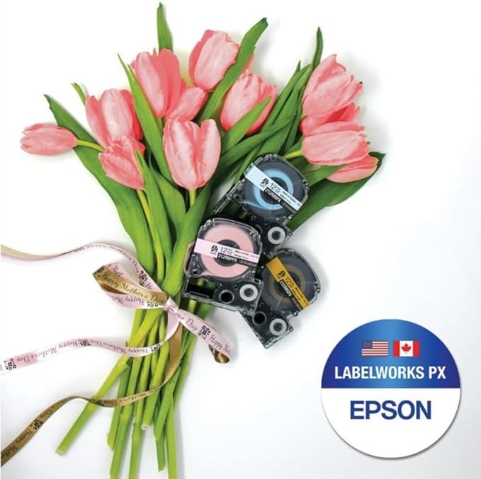 Epson LABELWORKS 212RBGPX Genuine PET (Polyester) Tape Cartridge - Black on Gold Ribbon Designer Craft Label Maker Tape - 1/2" (12MM) Wide, 16'