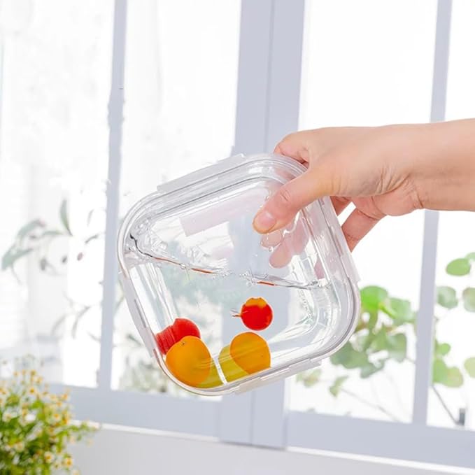 Square Glass Food Storage Containers, Small Square Storage Containers With Airtight Lids, 2Cup Glass Meal Prep Bowls, Leak-proof lunch Bowls, Dishwasher Microwave Freezer Safe -(White)