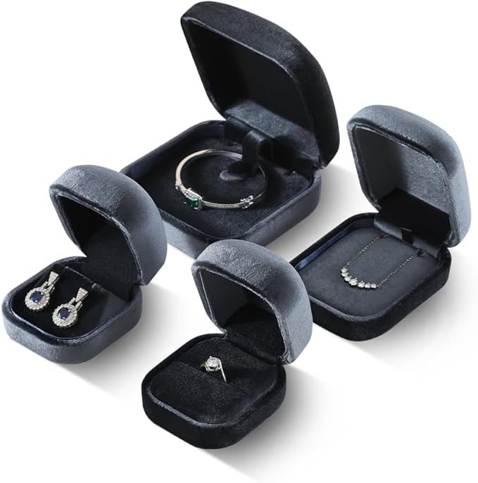 Resilient Velvet Ring Earrings Bracelet Necklace Display Box, Travel Mini Jewelry Organizer Case (Gray, Bracelet Box)