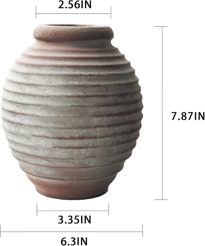 Antique Ceramic Flower Vase for Living Room Bedroom 7.87'' Farmhouse Decor for Bouquet Fake Plant Home Decor Office Table Shelf Fireplace Centerpieces Rustic Retro Vintage Classic Modern