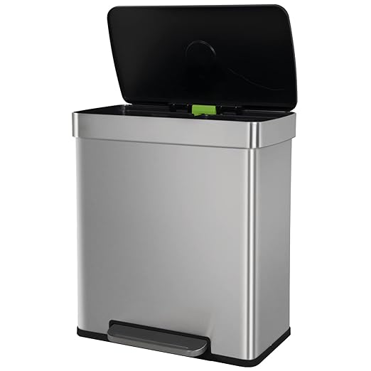 60 Liter Trash Can Soft-Close, Smude Resistant Trash Can with Foot Pedal-Brushed Stainless Steel and Two Independent Drums Waste Bin for Home, Kitchen, Office, Bathroom