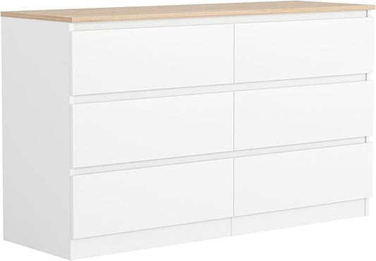 White Dresser for Bedroom, Modern Large 6 Drawer Dresser with Deep Drawer,Chest of Drawers,Wood Bedroom Storage Organizer Furniture,TV Stand for Living Room