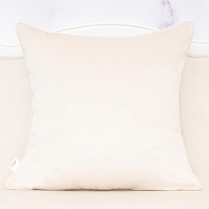 Alerfa Boho White Floral Throw Pillow Cover 18x18 Inch Cut Velvet Sqaure Luxury Embroidered Decorative Pillow Cover for Couch Living Room Bedroom