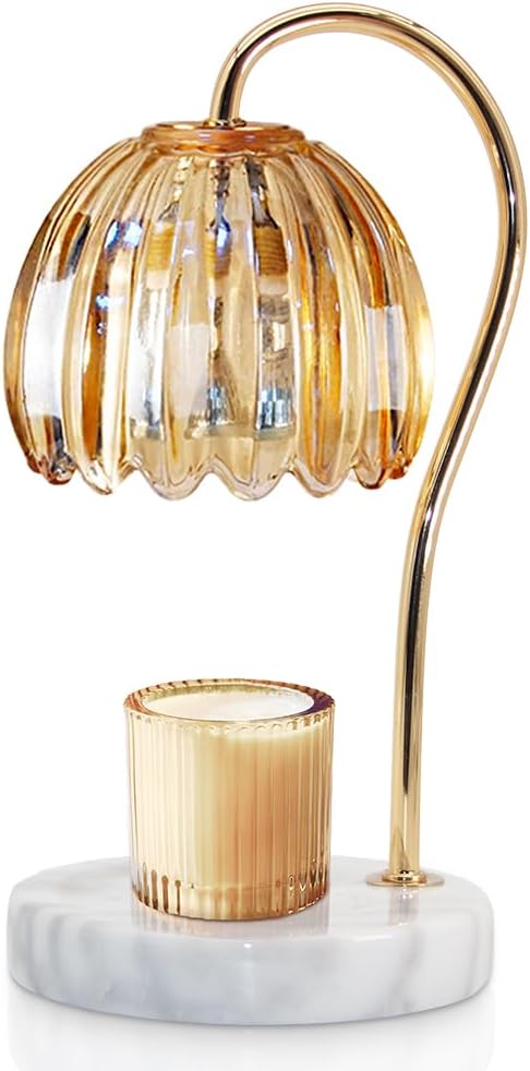 Candle Warmer Lamp, Electric Candle Lamp Warmer with 2 Bulbs for Scented Candles, Dimmable Wax Melt Warmer with Marble Base for Home Bedroom Décor Aesthetic House Warming Gifts