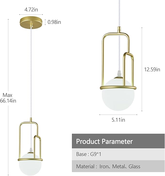 5 Inch Modern Gold Pendant Light Globe Pendant Light Fixture Mid Century Pendant Lighting for Kitchen Island Dining Room Living Room Bedroom(1 Pack)