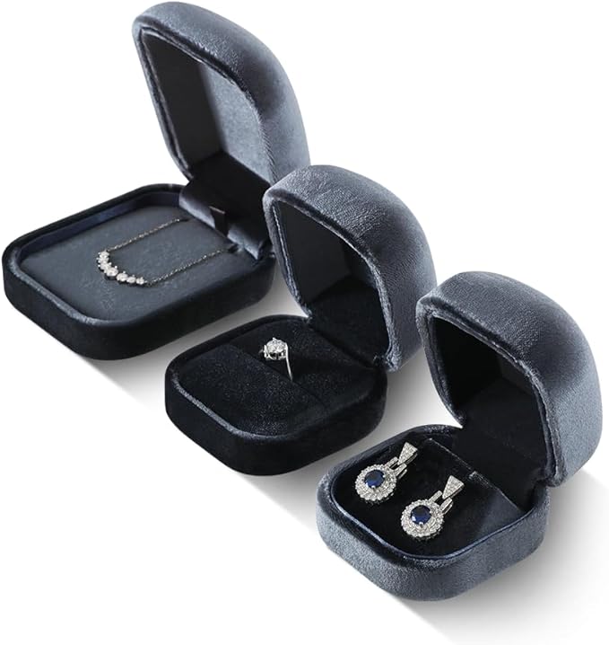 Resilient Velvet Ring Earrings Bracelet Necklace Display Box, Travel Mini Jewelry Organizer Case (Gray, Earrings Box)