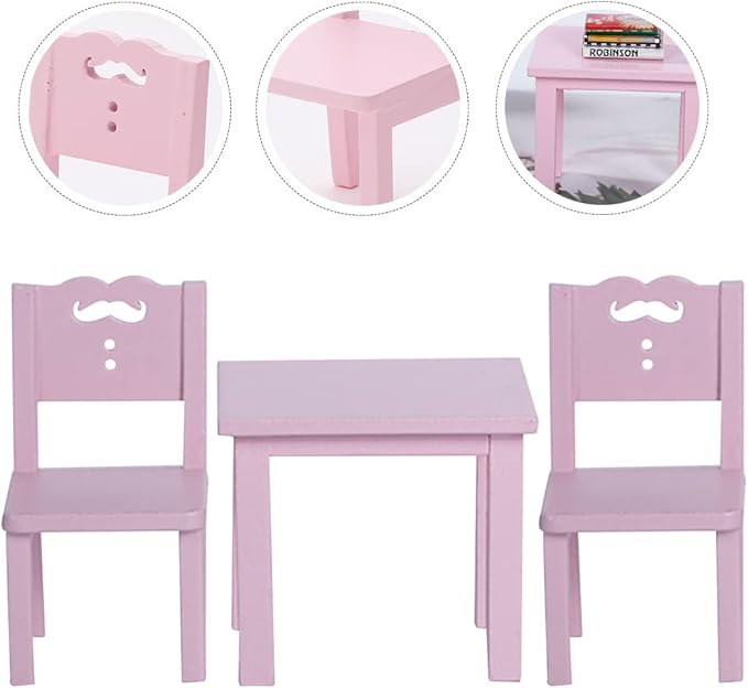 LUOZZY Miniature Dollhouse Furniture Set Mini Table and Chair Set for Kids Pretend Play, Pink