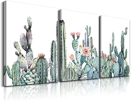 Canvas Wall Art For Bedroom Living Room Canvas Prints Artwork Bathroom Wall Decor Green Plants Succulent Cactus Flower Painting 20" X 28" 3 Pieces Modern Framed Ready To Hang Office Home Decorations