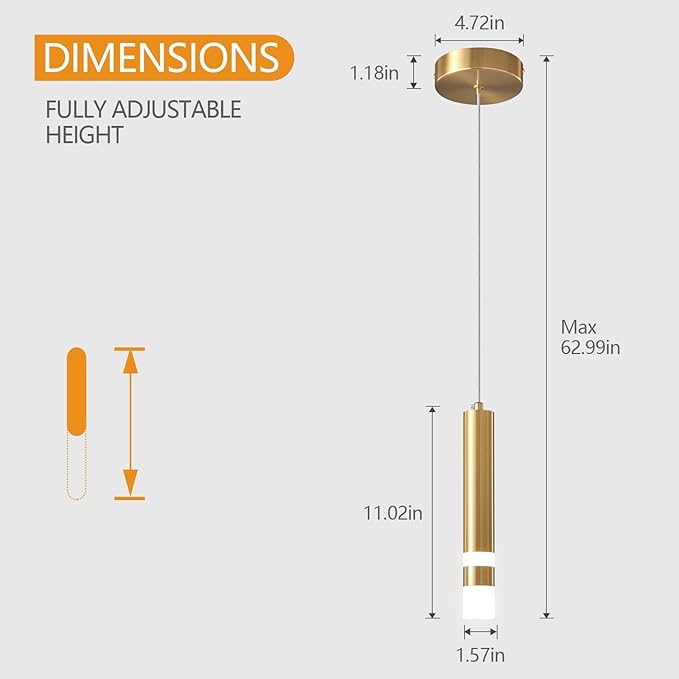 Modern Pendant Light Kitchen Fixture Dimmable LED Gold Mini Pendant Lighting fo Kitchen Island Bedroom Bedside Table Small Pendant Lights (1-Pack)