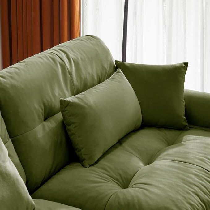 Ball & Cast L Shaped Sectional Cloud Sofa,166" Modular Velvet Sectional Couch with Movable Ottoman,4 Seater Couches w/Waist Pillow,Throw Pillows and Blostered Armrest,for Living Room,Olive Green