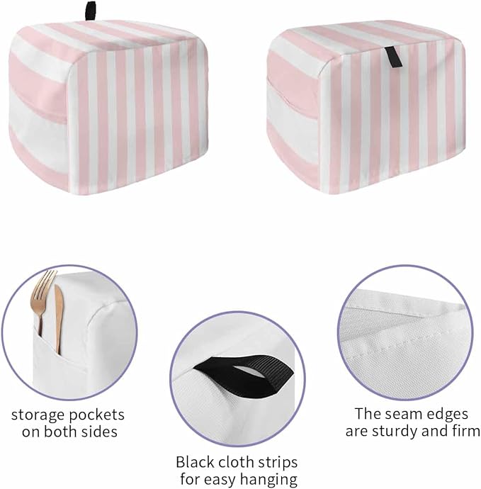 Toaster Cover 2 Slice Pink Stripes Toaster Oven Cover with Pockets Pink White Vertical Striped Dustproof Bakeware Protector Small Kitchen Appliance Dust Covers and Fingerprint Protection for Women