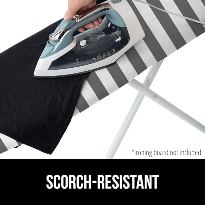 The Original GORILLA GRIP Ironing Board Cover and Pad, Silicone Coating, Thick Scorch Resistant Padding, Heavy Duty Iron Covers Standard Boards, Hook and Loop Fastener Strap, Striped, 15x54