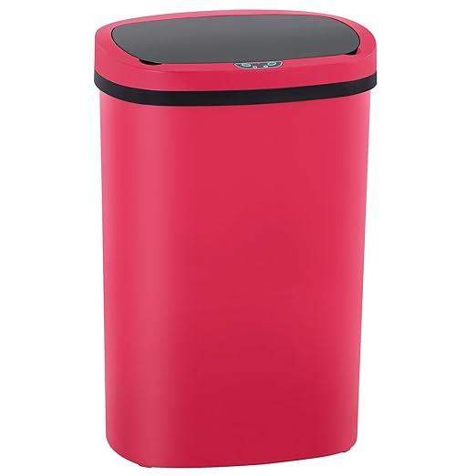 PayLessHere 13 Gallon Trash Can Kitchen Trash Can Automatic Garbage Can with Lid Touch Free High-Capacity Motion Sensor for Kitchen Bedroom Bathroom Office Wateproof Trash Bin (1, Red)