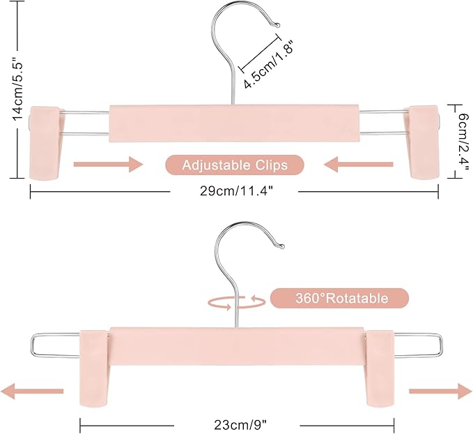 20 Pack Pants Hangers with Adjustable Non-Slip Clips Anti-Rust Hanging Hook for Trouser,Skirts,Jeans,Clothes Hangers Pink
