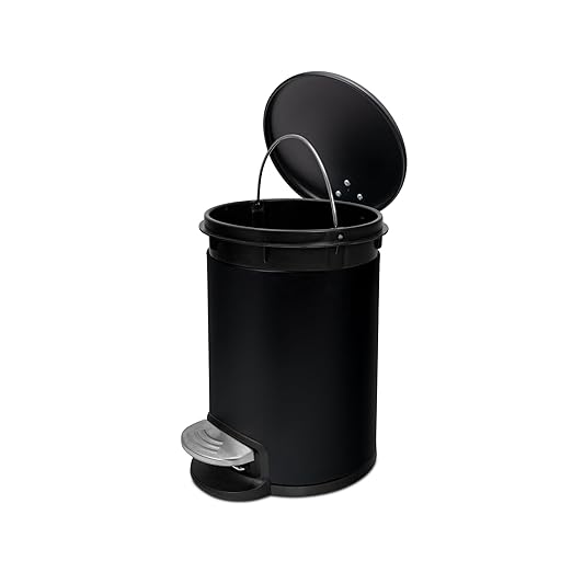ACENTO 0.65 Gal Round Bathroom Trash Can with Lid – Soft Close Step Pedal Waste Bin & Removable Inner Liner – Stainless Steel Garbage Can for Bathroom, Bedroom, Dorm, Office – Matte Black