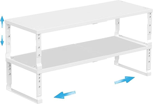 Expandable Spice Rack Organizion for Kitchen Cabinet, Seasoning,Bathroom Organizer Display Shelf, Stackable Multi-Purpose Shelves.Easy-to-Install（2Packs/White,Large