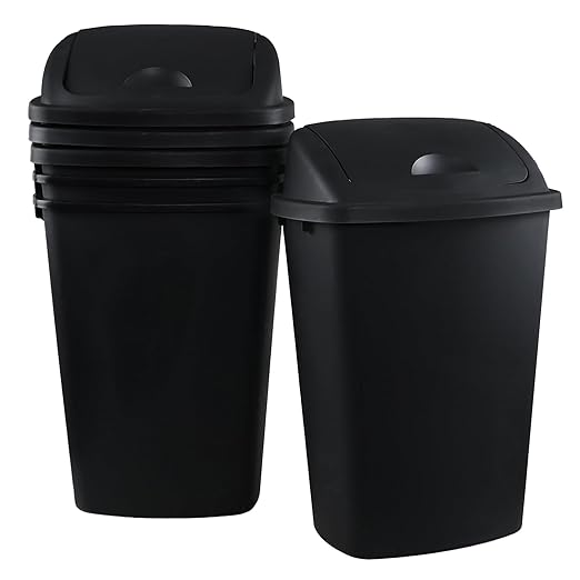 Begale 13 Gallon Rectangular Plastic Kitchen Trash Can with Swing Lid, Set of 4 Plastic Swing Top Waste Bin, Black