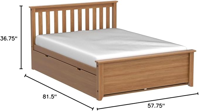 Max & Lily Full Bed, Wood Bed Frame with Headboard for Kids with Trundle, Slatted, Pecan