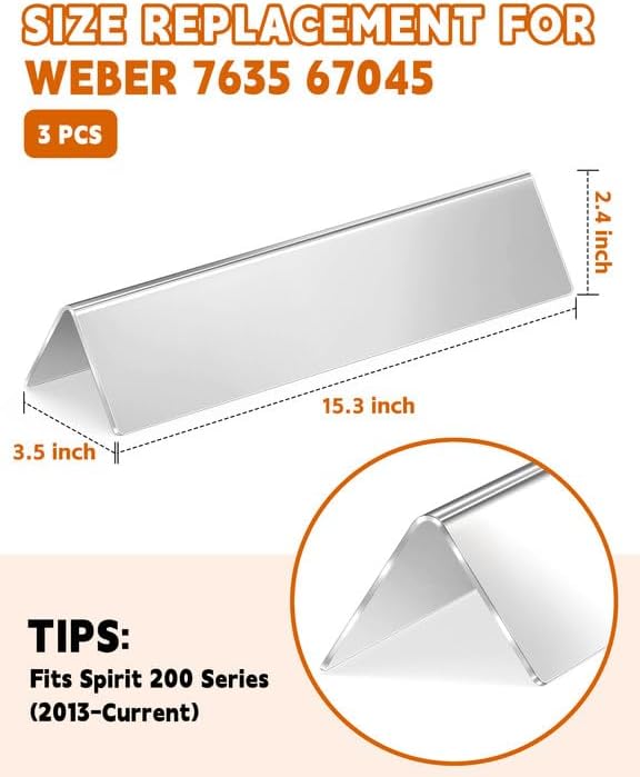 15.3 inch Flavorizer Bars for Weber Spirit Grill Parts 200 Series Weber Spirit 2 Grill Parts E220 E230 S220 S230, Spirit 210 Grill Parts E210 S210 for Weber Grill Parts 7635 67045, 3 Pcs