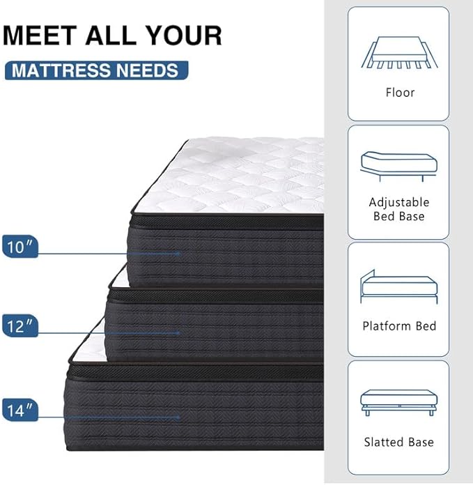 King Size Mattress, 14 Inch Hybrid Memory Foam King Mattress in a Box, Pressure Relief, Medium Firm, CertiPUR-US