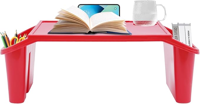 Set of 12 Kids Lap Desk Tray, Portable Activity Table, Plastic, Stackable for Drawing, Writing, Eating, Classroom, 19.69" L x 9.84" W x 7.09" H, Red