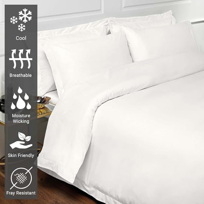 Pizuna Pure 100% Cotton Queen Duvet Cover Set, Luxurious 400 Thread Count Long Staple Cotton Sateen Weave with Button Closure (Combed Off White Cotton Duvet Cover Queen)