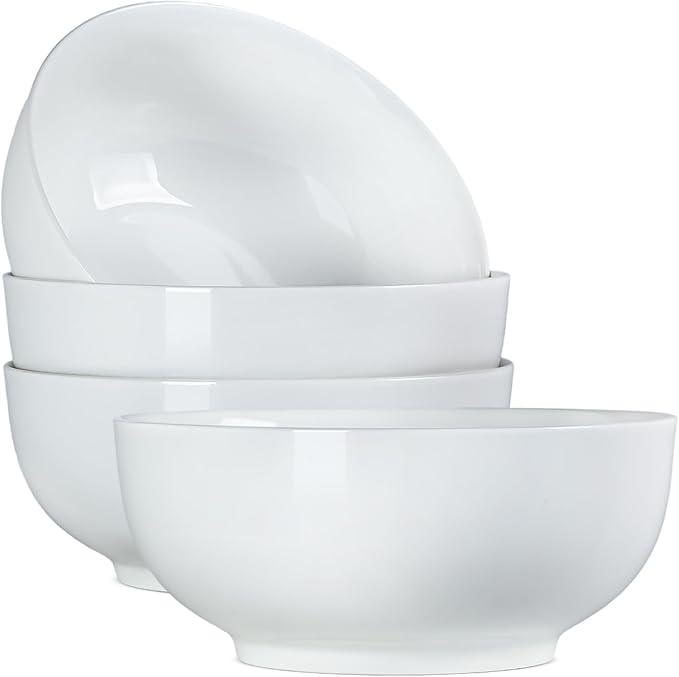 Zscera 40 oz Soup Bowls, Pho Bowls, Salad Bowls, Cereal Bowls, Durable Porcelain Off White Bowls Set of 4, 7 Inch