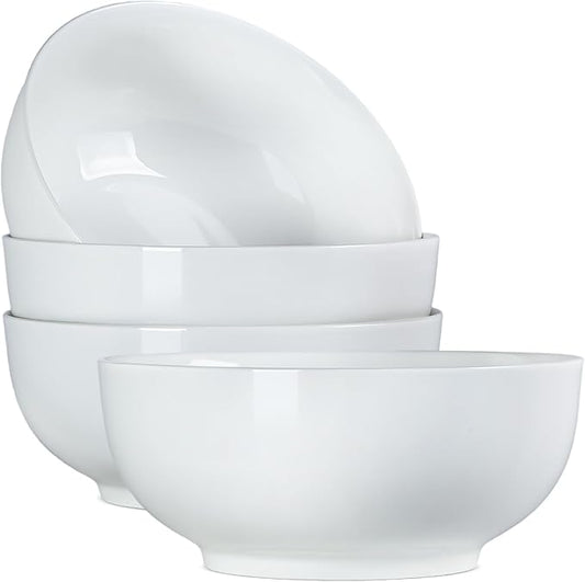 Zscera 40 oz Soup Bowls, Pho Bowls, Salad Bowls, Cereal Bowls, Durable Porcelain Off White Bowls Set of 4, 7 Inch