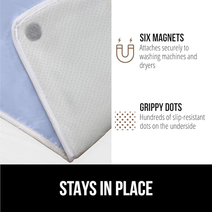 GORILLA GRIP Ironing Mat, Portable Iron Pad, Magnetic Cover and Padding for Top of Washer, Dryer, Tabletop, Countertop, Silicone Coating and Scorch Resistant, Travel Size 28 x 24 in, Blue