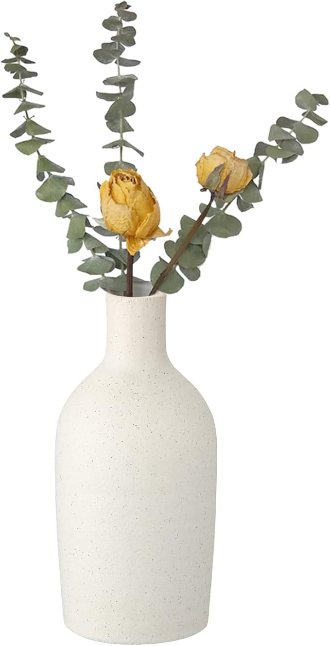 Oairse White Ceramic Cracked Effect Vase, Small Modern Vase for Pampas Grass, Decorative Centerpiece, Minimalist Home Decor