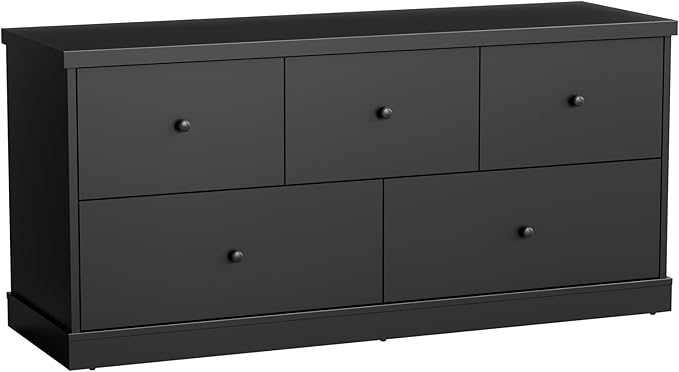 JUMMICO Dresser for Bedroom, Wide Chest of Drawers with 5 Wood Dresser Drawers, TV Stand, Modern Design for Bedroom, Living Room, Hallway, and Entryway (Black)