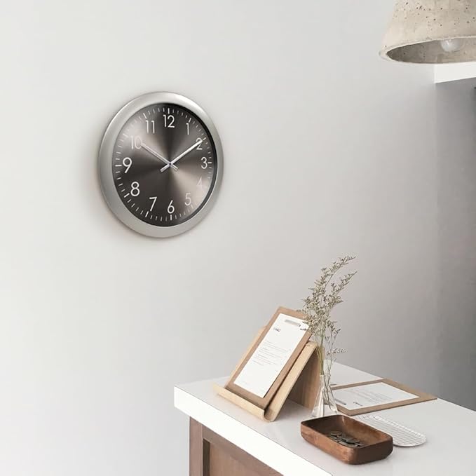 Presentime & Co Modern Silent Wall Clock, Morning Silver Color, Silent No Ticking, Aluminium Dial, 11.5 inch. Wall Clock for Home, Living Room, Kitchen, Bedroom, Office, School, Hotel