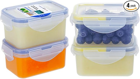 KIGI [4 Pack] 17OZ 6OZ Small Plastic Food Storage Containers,Leakproof Rectangular Food Containers with Lids,Airtight Mini Meal Prep,BPA FREE
