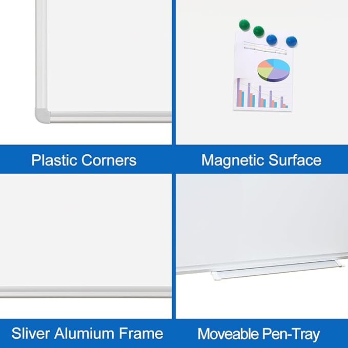 DEVELOP Large Magnetic Dry Erase Board 36 x 72 Inch, Wall Mounted Whiteboard with Aluminium Frame & Detachable Marker Tray 3' x 6', Magnetic White Board for Home School Office