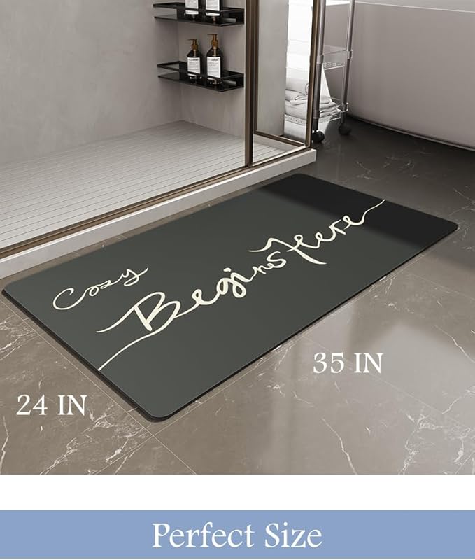 Bath Mat-Bathroom Mat Rug Non Slip Super Absorbent Stain Resistant Quick Dry Thin Bathroom Rug-Bath Mats for Bathroom Floor Bathtub Vanity-Bathmat Bath Rug Easy Care-24"x35",Black