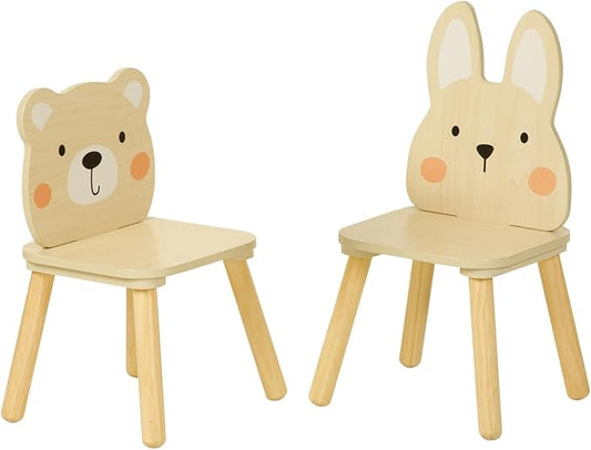 OOOK Kids Wooden Animal Chairs, Including Rabbit and Bear Chair, Kids Playroom Furniture for Eating, Reading, Playing