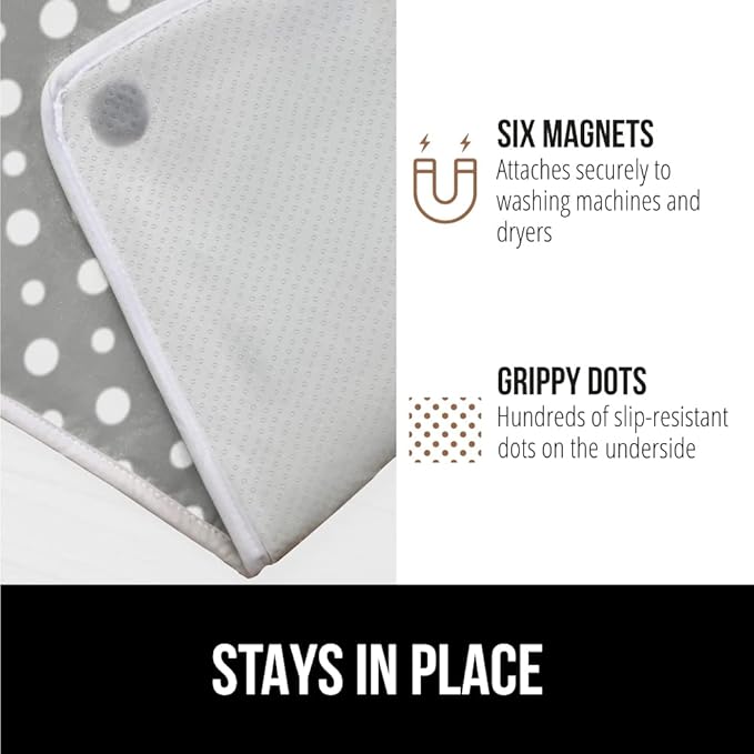 GORILLA GRIP Ironing Mat, Portable Iron Pad, Magnetic Cover and Padding for Top of Washer, Dryer, Tabletop, Countertop, Silicone Coating and Scorch Resistant, Travel Size 28 x 24 in, Dots