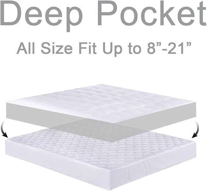 Mattress Topper Twin XL for Back Pain, Extra Thick Mattress Pad Cover, Plush Pillow Top, Deep Elastic Pocket, Black
