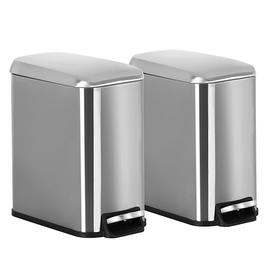 PayLessHere 1.3 Gallon Trash Can Kitchen Trash Can Stainless Steel Garbage Can with Removable Plastic Inner Bucket Lid Foot Pedal for Home Kitchen Bedroom Bathroom (2, Stainless Steel)