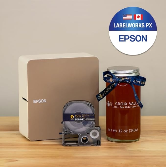 Epson LABELWORKS 212RGNPX Genuine PET (Polyester) Tape Cartridge - Gold on Navy Ribbon Designer Craft Label Maker Tape - 1/2" (12MM) Wide, 16'