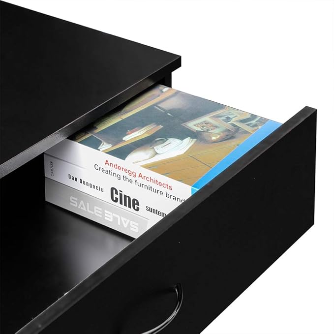 Black Night Stand, Bedside Table/Nightstand with 4 Drawers, Compact Side Table for Bedroom, College Dorm & Living Room, Wooden End Table Bedroom