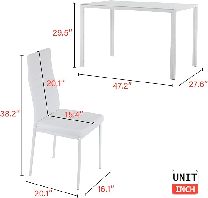 PayLessHere Dining Table Set Glass for Small Spaces Kitchen Table and Chairs for 4 Table with Chairs Home Furniture Rectangular Modern, White Glass