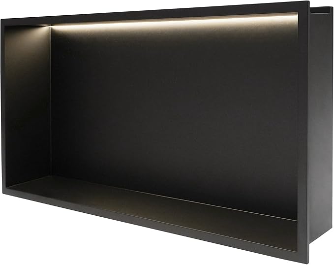 Shower Niche Cabinet, LED Light Shower Ni-Che, 13 x 25 x 4 inch Recessed Wall Niche with LED Strip, No Tile Need Shower Shelf for Bathroom Recessed Wall Shelf Horizontal Ni-Che, Black